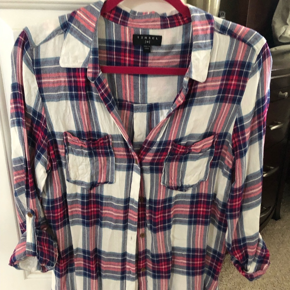 Stitch Fix Plaid Button Down Top (Size Medium), Color: Red, White & Blues
